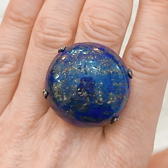 Vintage Jewelry - Vintage HUGE Lapis Lazuli Ring set in Sterling Silver- 8.5